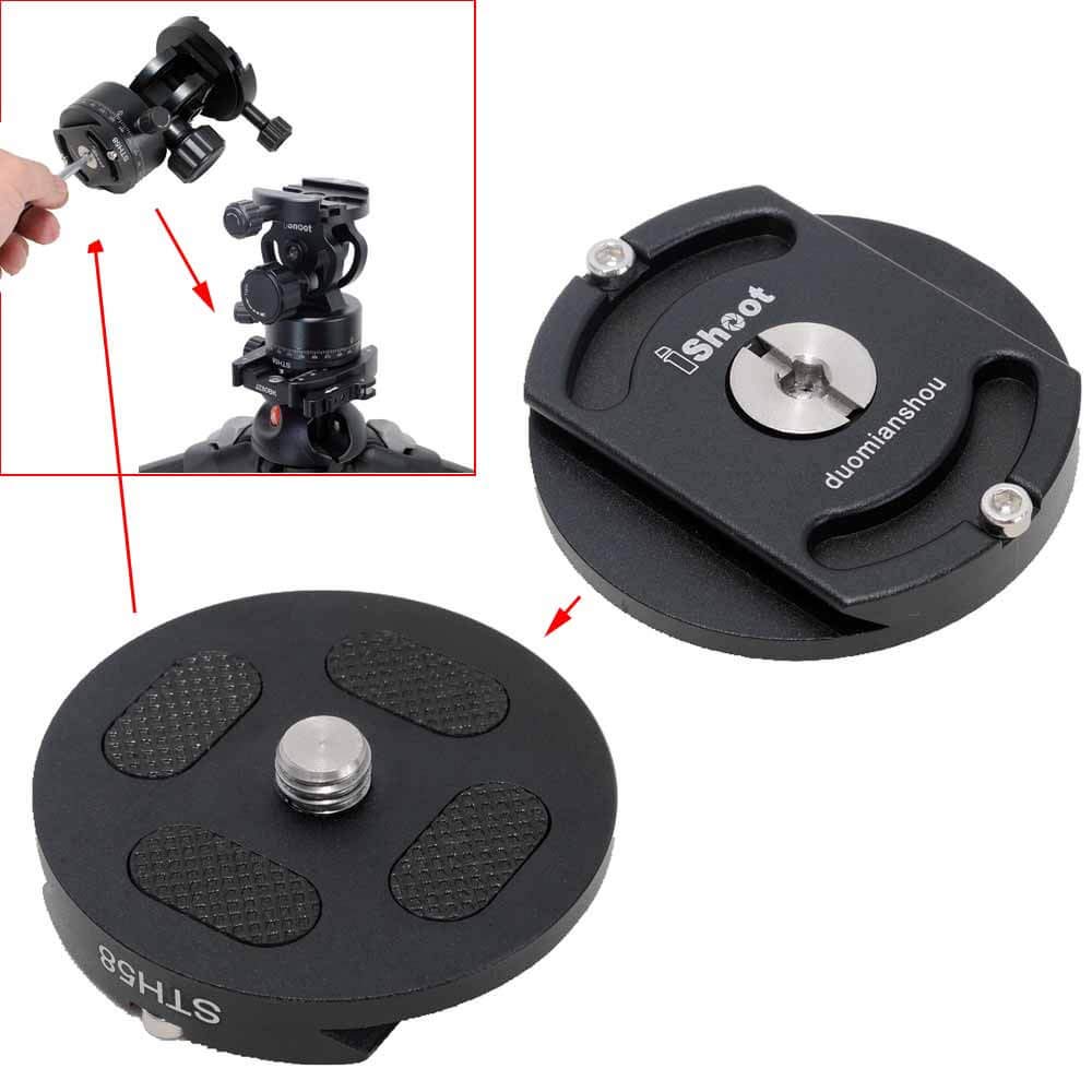 Tripod Head Clamp Mount Converter Quick Release Adapter For Cantilever Head, Fluid Head, Ball Head, Tripod Heads With Circular B